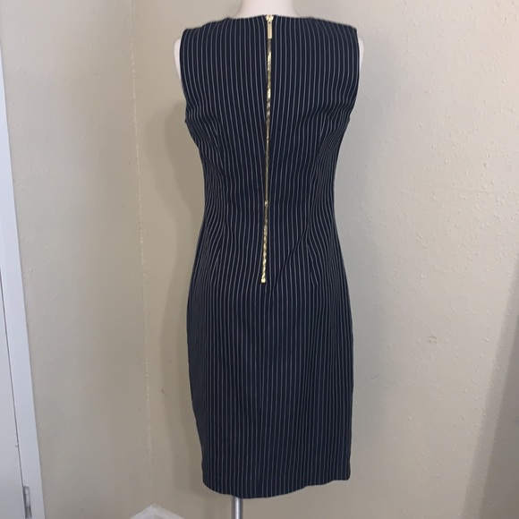 CALVIN KLIEN BLACK AND WHITE PINSTRIPE SLEEVELESS CAREER DRESS - Picture 3 of 6
